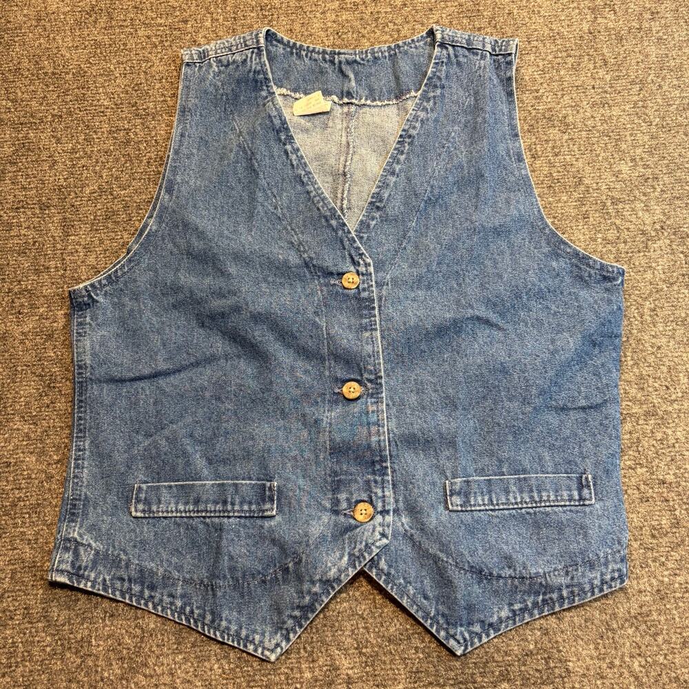 Vintage Lee Womens Small Blue Denim Vest Button Front Made in USA Jean Waistcoat